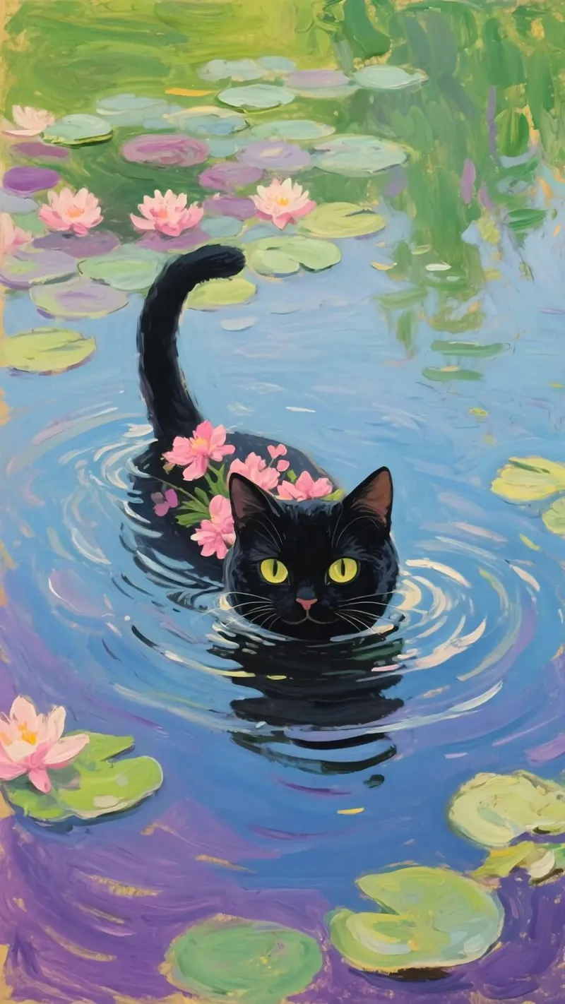 cat play in water poster con telaio in legno da Good days