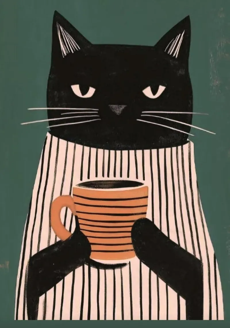 cat with coffee tela con Cornice a cassetta da lily