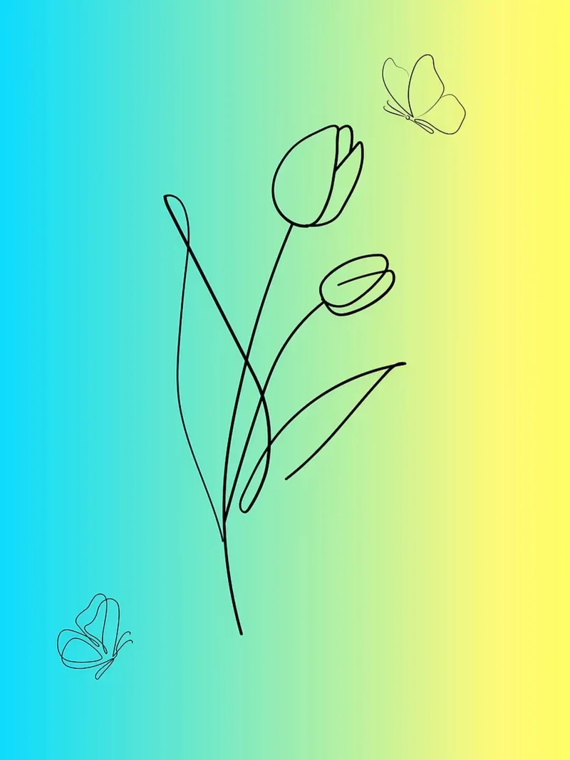 Minimalist Tulips and Butterflies Line Art poster by Amelia Roy