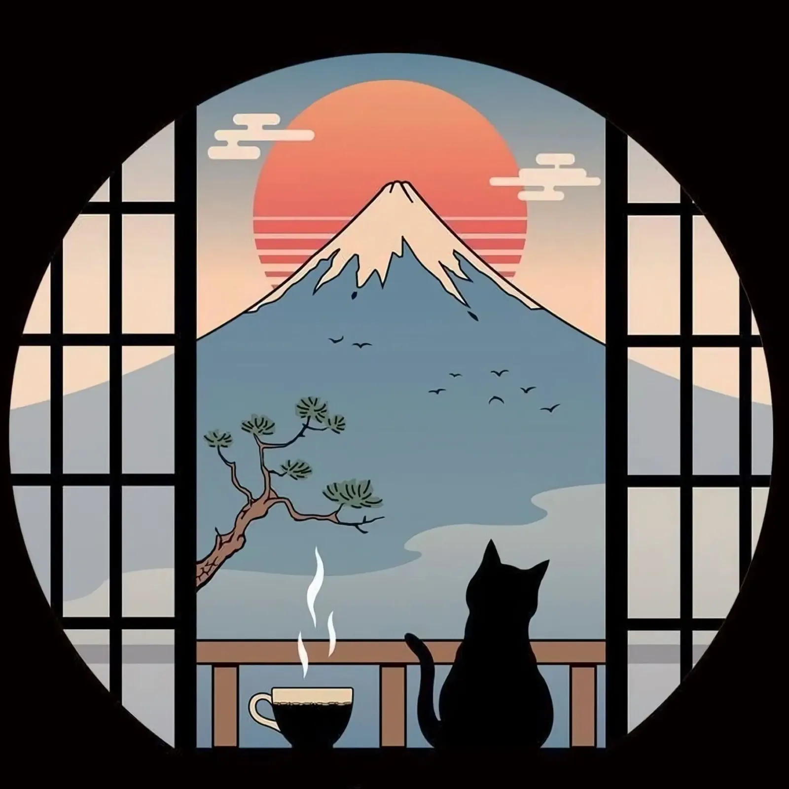 chill cat with nature coffee poster da lily