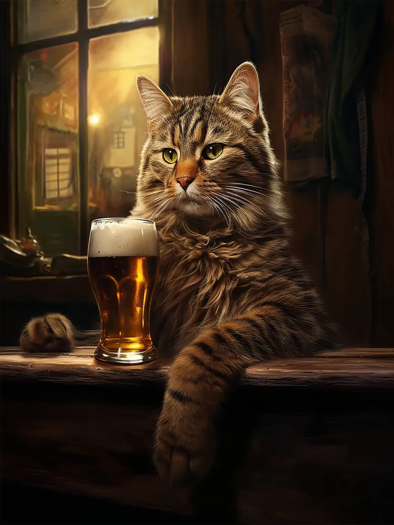 gatto nella birra del bar poster con telaio in plastica da Hannah Meyer