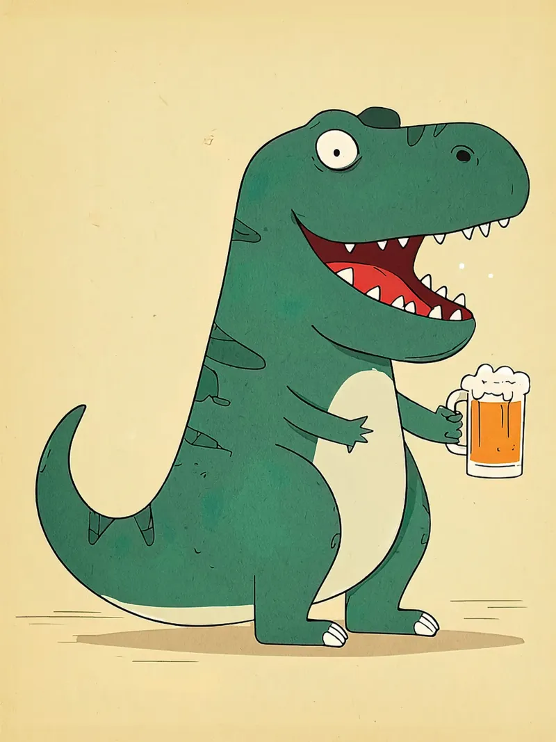 Dinosauro a cartoni animati con birra poster da Hannah Meyer
