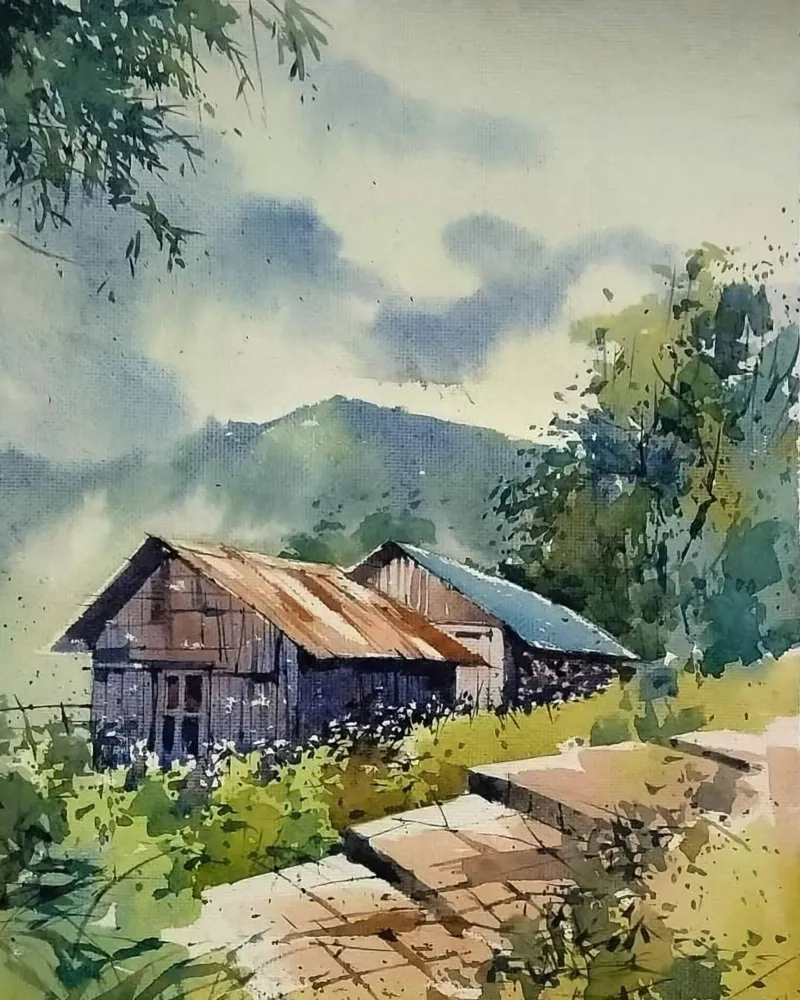 couple house in hill poster con telaio in alluminio da miracle