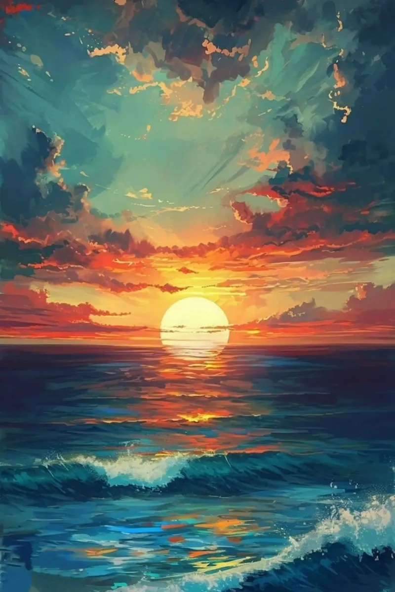sunset ocean wave poster da huminity