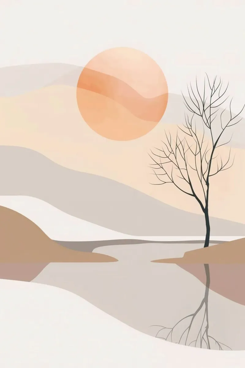 minimal sun tree tela con Cornice a cassetta da huminity