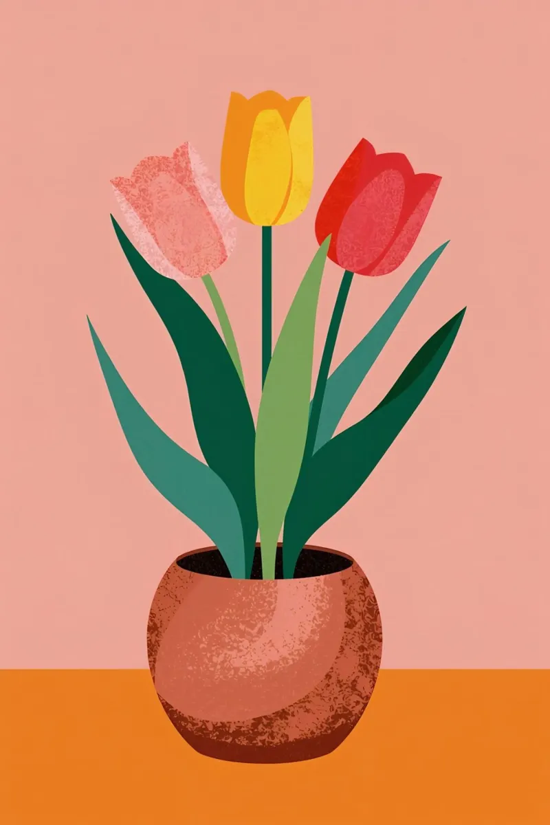 Three Tulips in Pot on Table canvas with Floater frame by DesignDoodle
