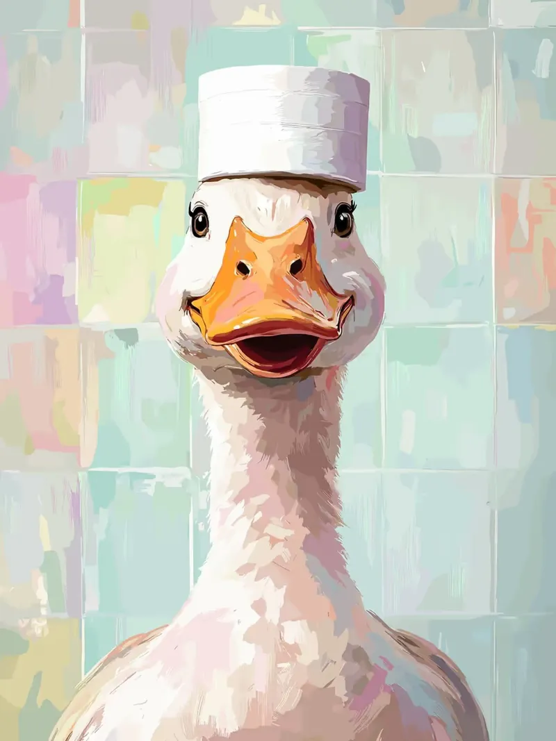 Gans met hoed van wc-papier canvas met Baklijst van Olivia Gagnon