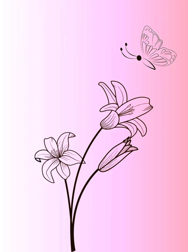 Line art floreale con farfalla tela con Cornice a cassetta da Olivia Gagnon
