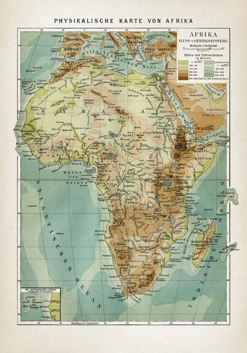 Vintage Brockhaus 5 Afrika poster con telaio in alluminio da Vintage Print Collection