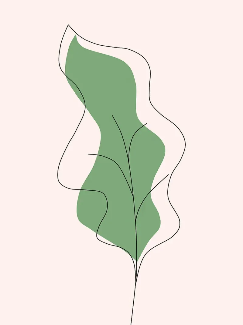 Line art minimalista a forma di foglia verde poster da Amelia Roy