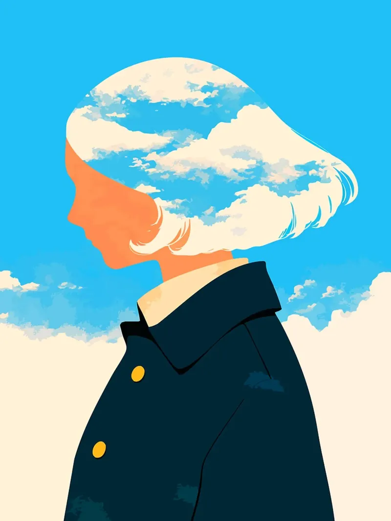 Vrouw en wolken Minimalistische abstracte kunstillustratie canvas met Baklijst van Amelia Roy