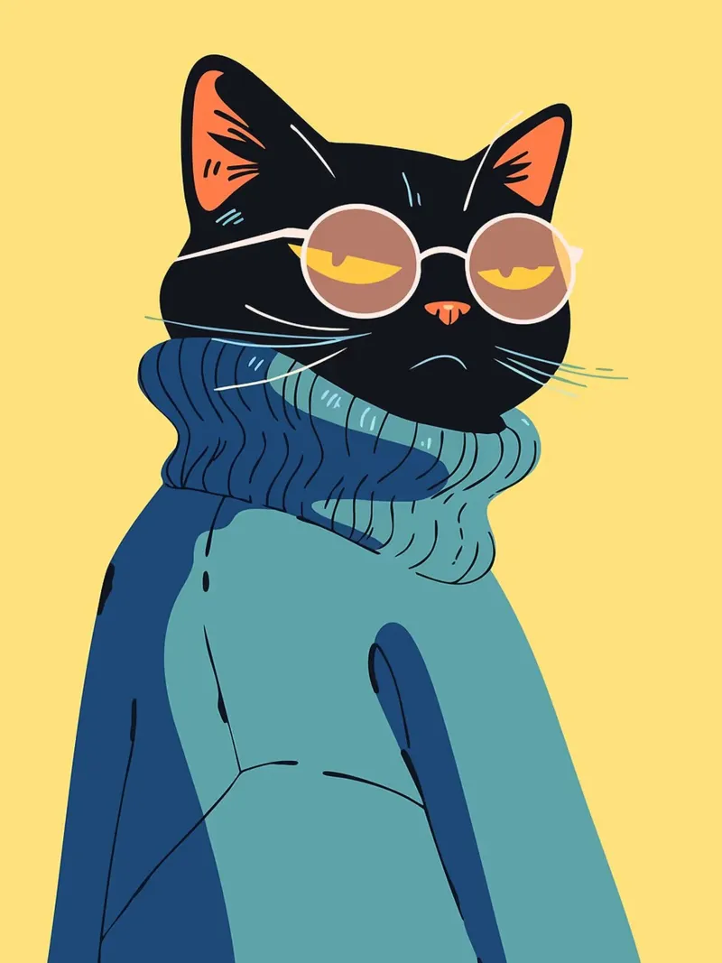 Gatto fresco con occhiali e maglione Pop Art minimalista Illustr. tela con Cornice a cassetta da Amelia Roy