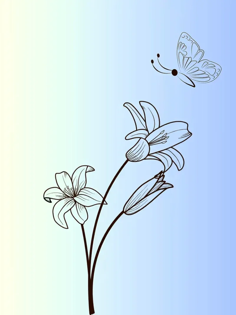 Line art floreale con farfalla poster da William Taylor