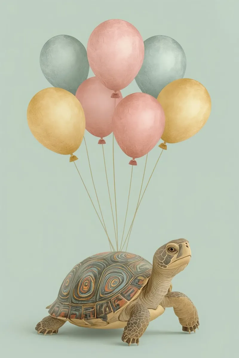 Tartaruga di compleanno con palloncini tela con Cornice a cassetta da DesignDoodle
