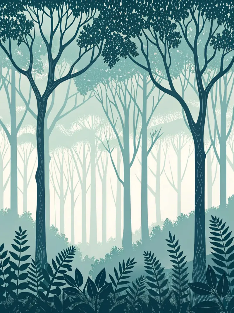 Sereno bosco di alzavole: Una tranquilla pittura digitale poster con telaio in alluminio da Artistic-shop