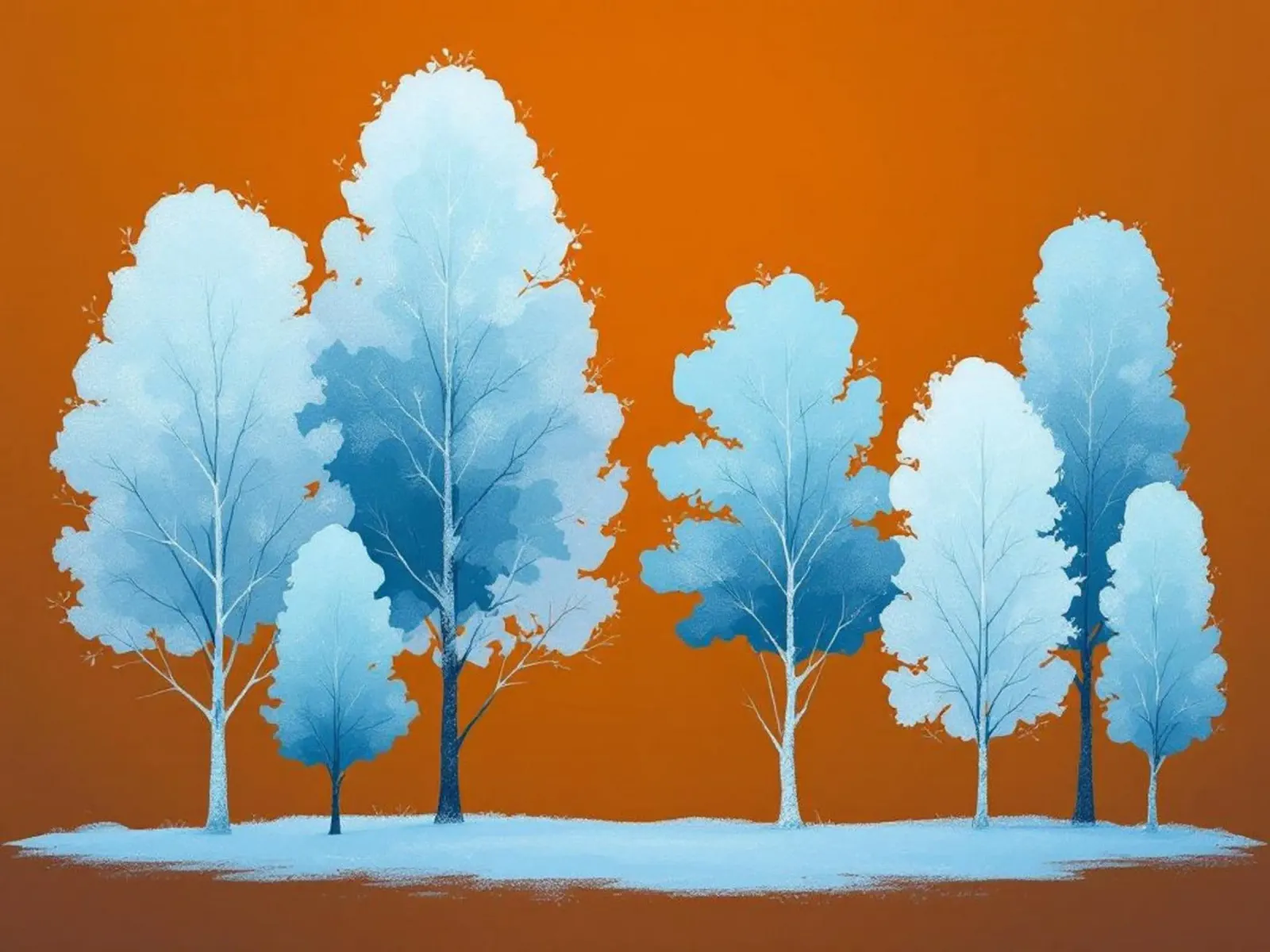 Azure Grove: Un tranquillo paesaggio invernale in un vibrante arancione poster da Artistic-shop