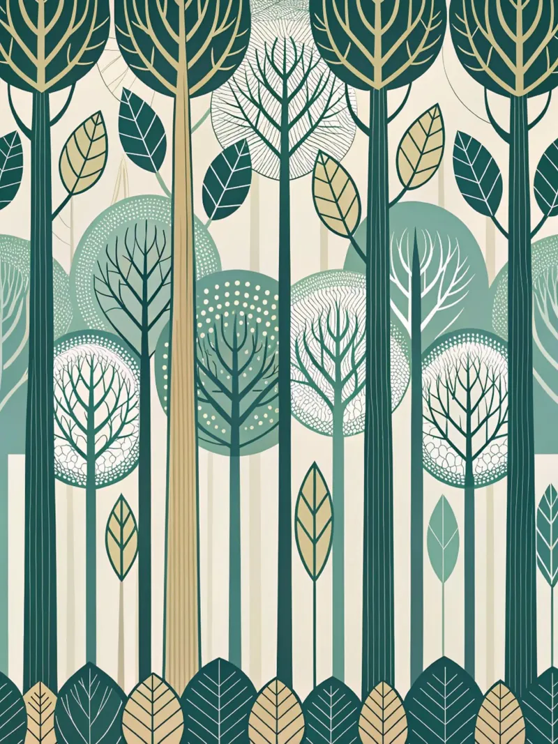 Carta da parati Scandinavian Forest, moderna e di metà secolo: Una carta da parati stilizzata tela con Cornice a cassetta da Artistic-shop