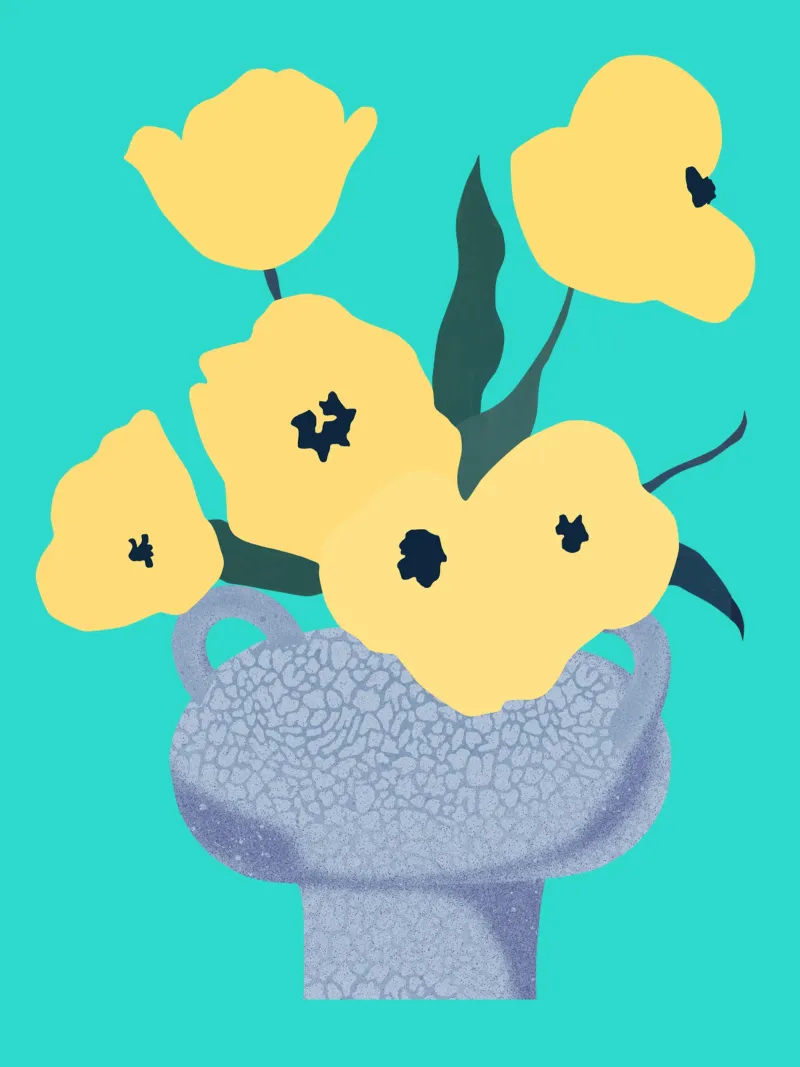 Yellow Flower Vase Still Life canvas by Asha Designs