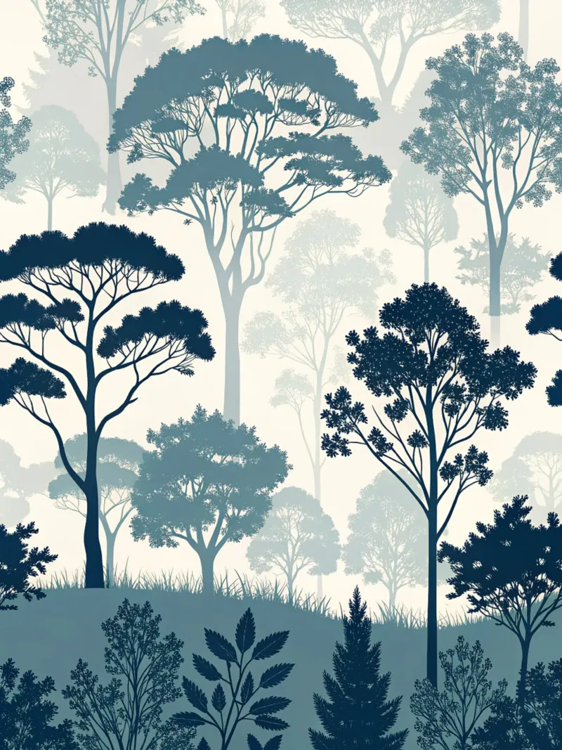 Serenità mistica della foresta blu: Un albero acquerellato senza cuciture poster da Artistic-shop