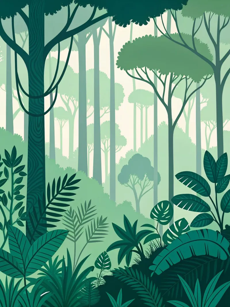 La serenità della giungla: Una lussureggiante foresta tropicale con strati di verde poster da Artistic-shop