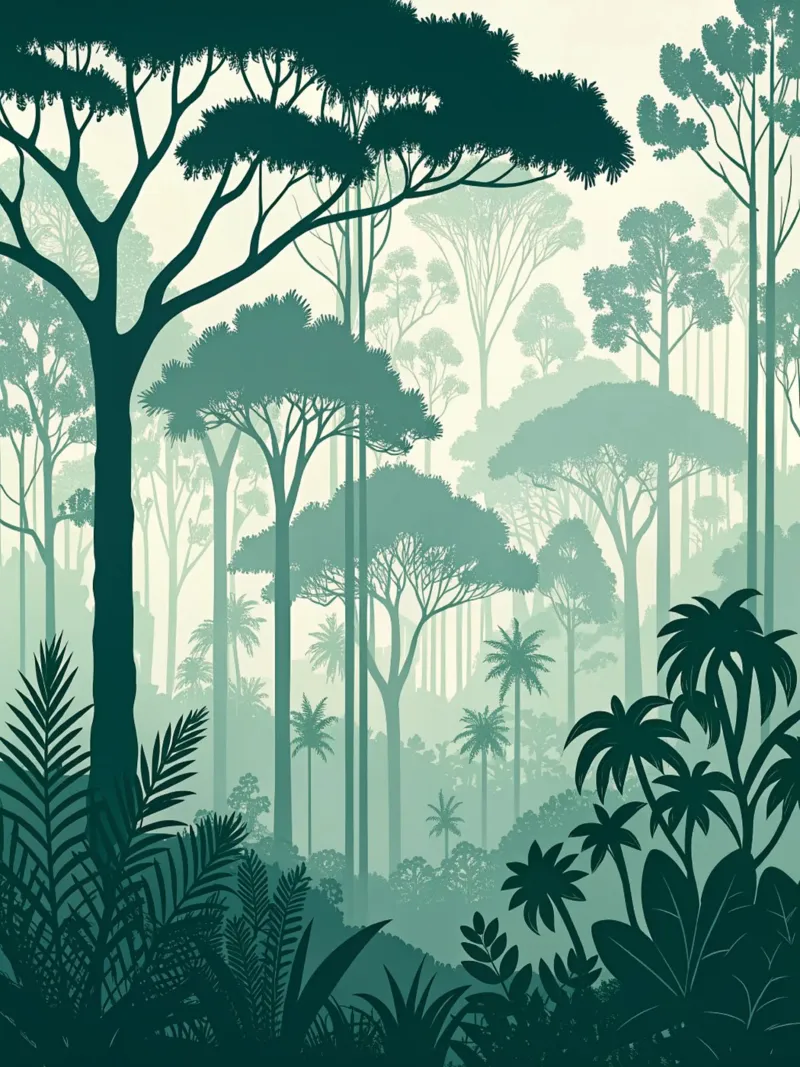 Giungla mistica: Una foresta serena e verdeggiante che si stratifica in un'atmosfera da sogno. poster da Artistic-shop