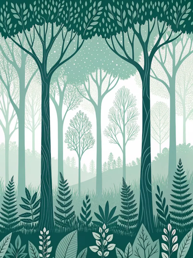 Sussurri mistici: Un sogno nella foresta bianca e verde poster da Artistic-shop