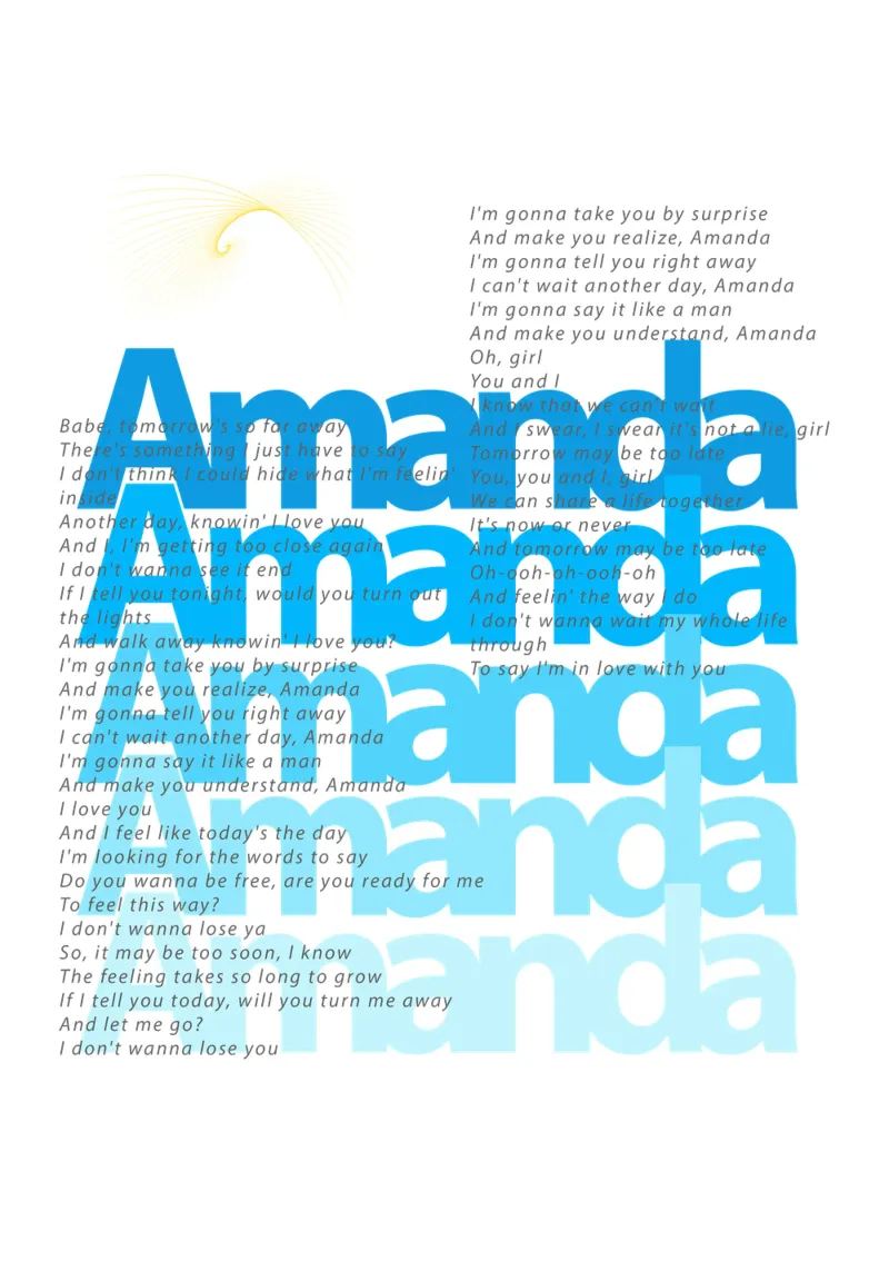 Amanda canzoni rock classiche tipografiche tela con Cornice a cassetta da Urban Life