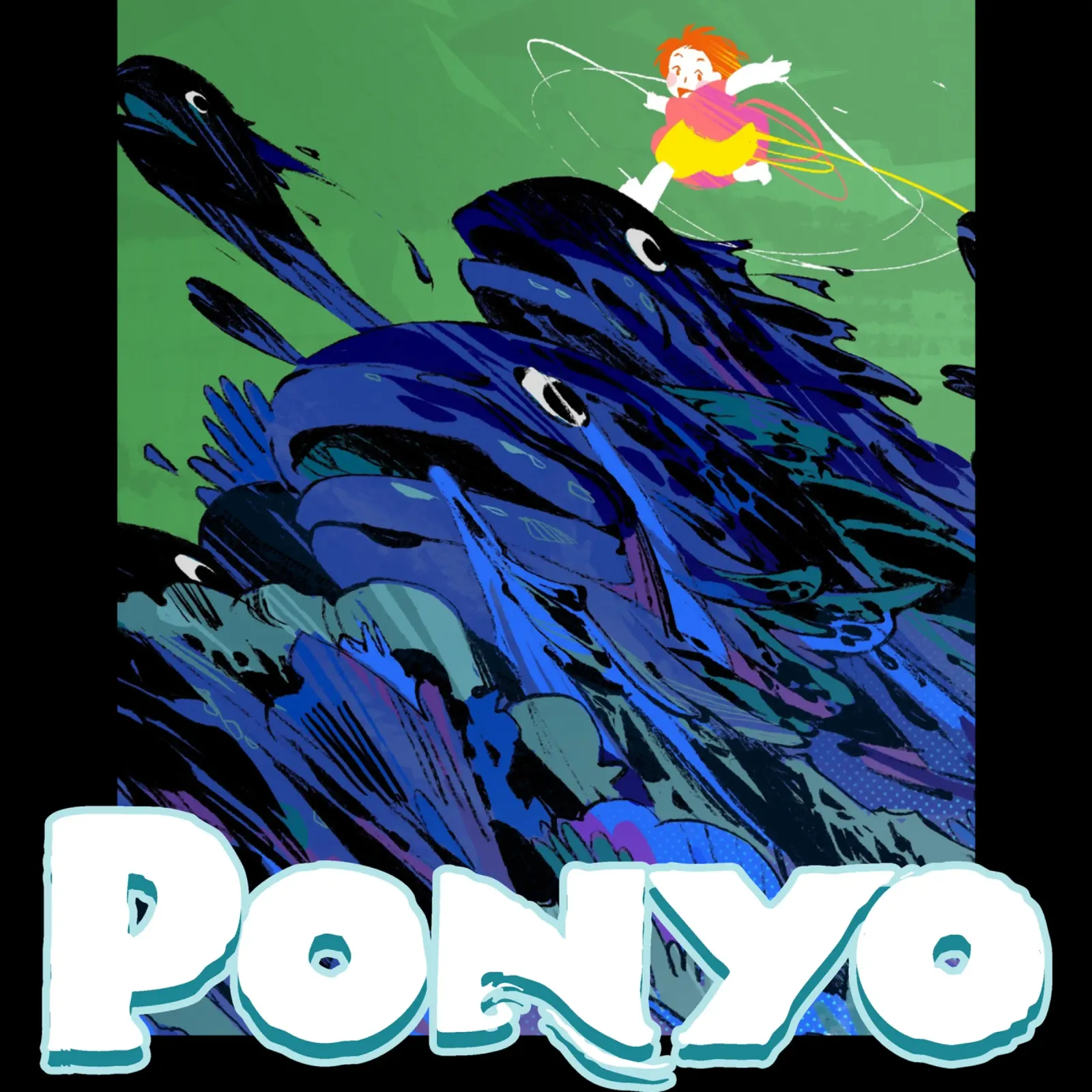 Vector Art Ponyo lienzo con Marco flotante de grass.studio_