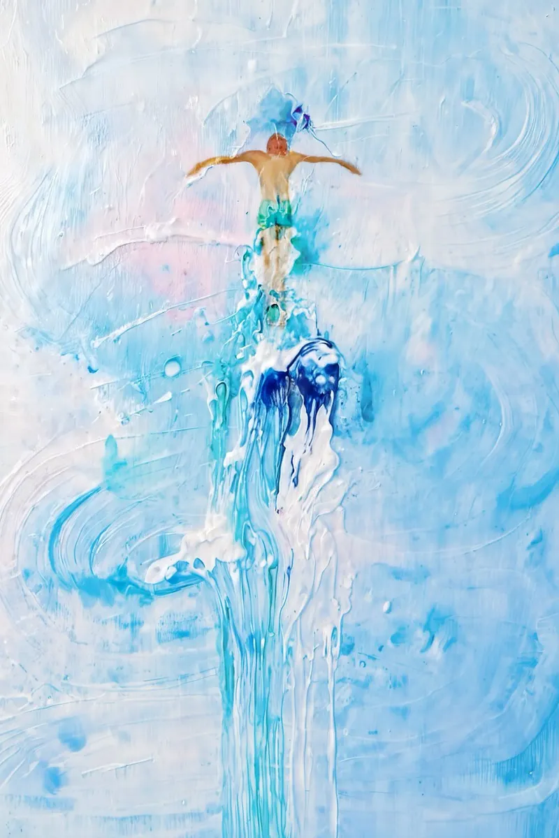 Man and sea united: Impressionistic watercolour motif canvas with Floater frame by KUNSTstück