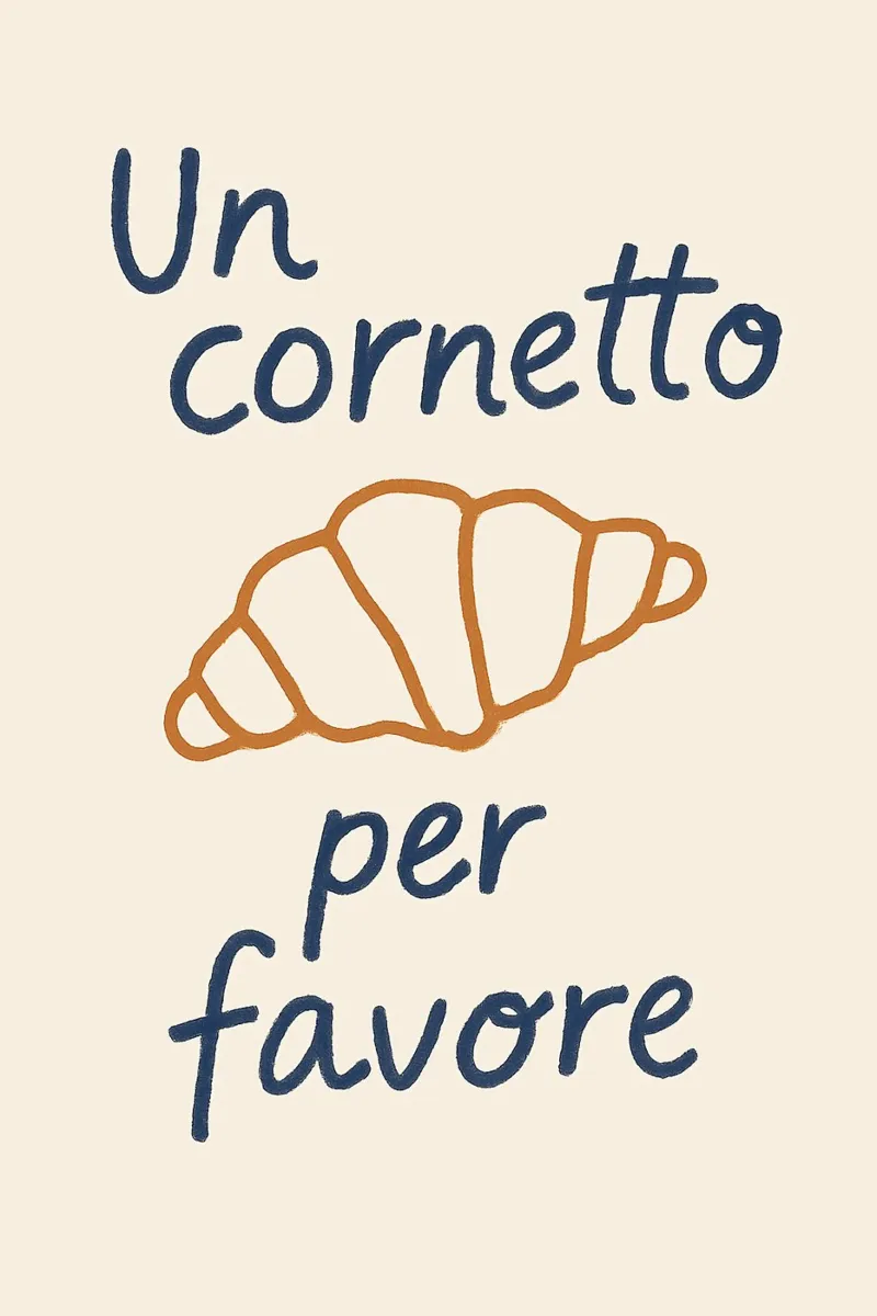 Un Cornetto per favore – Italienisches Frühstücksposter poster con telaio in alluminio da Grande Bellezza