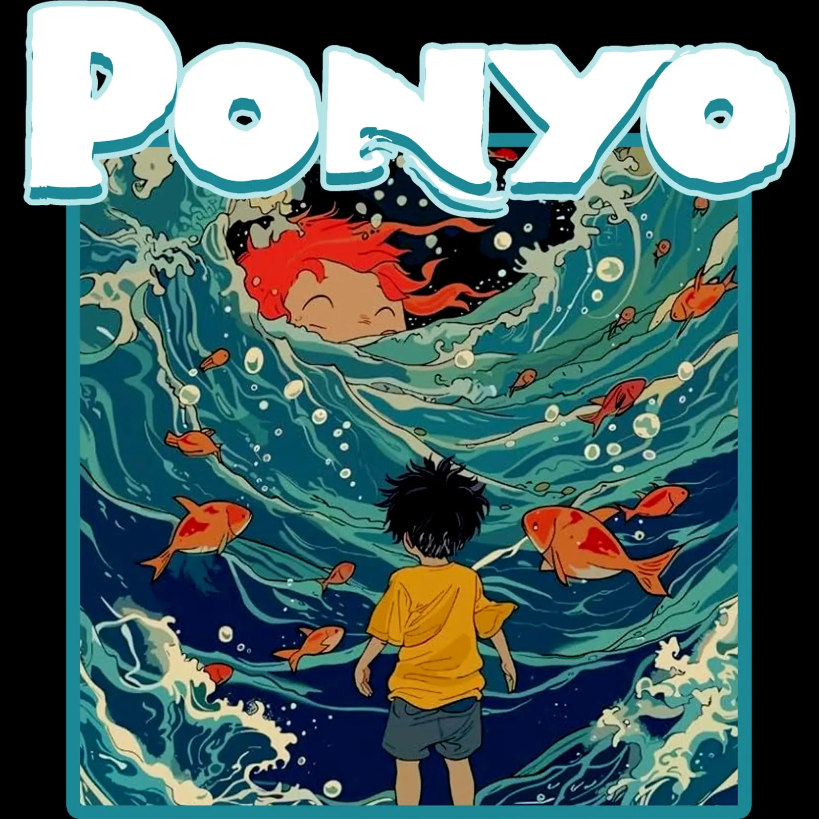 Anime vector kunst Ponyo canvas met Baklijst van mannys_artt