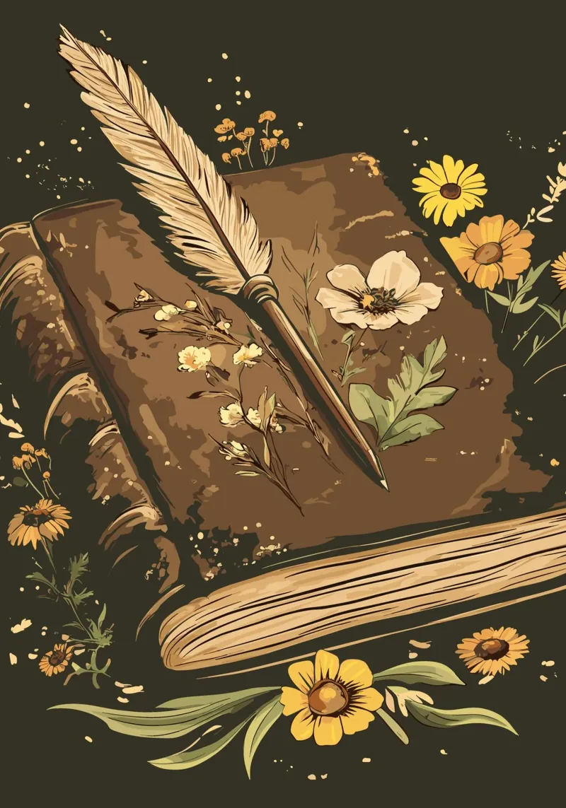 Penna e vecchio libro di erbe poster da pixelbull - medieval art and more