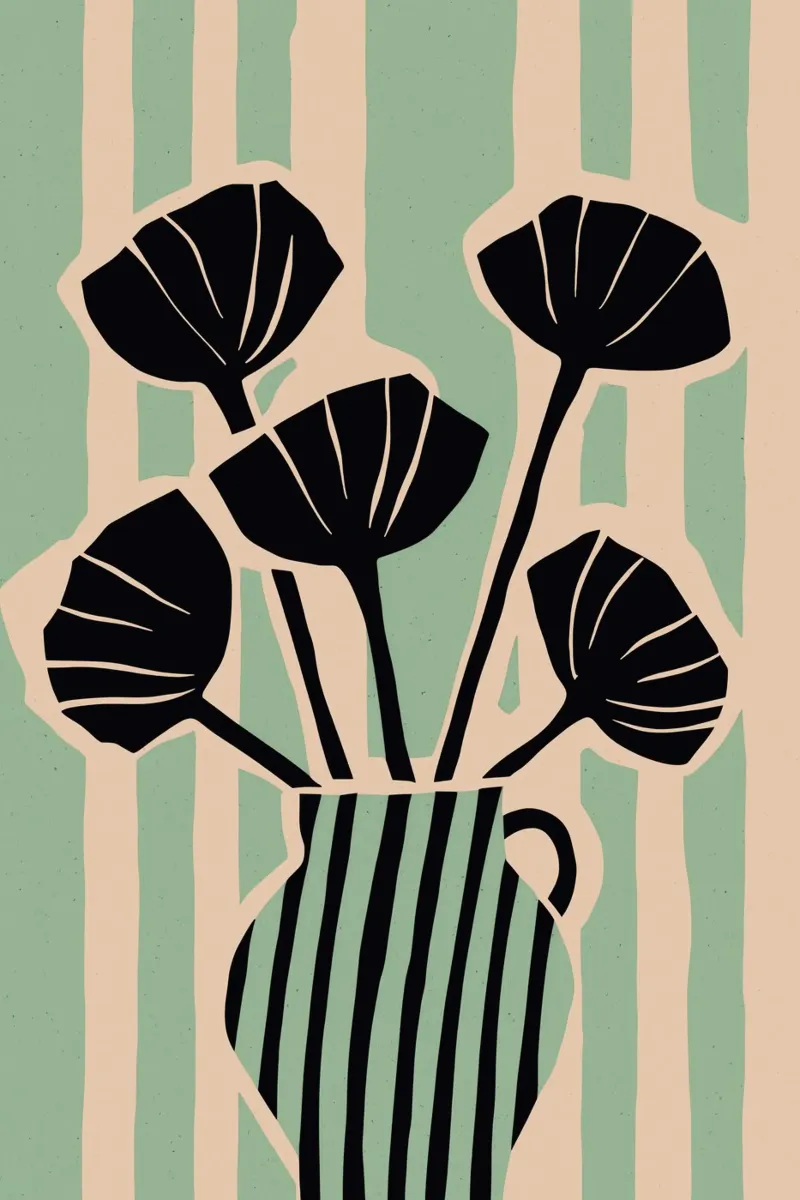 Striped Still Life (mint) poster avec cadre en aluminium de treechild