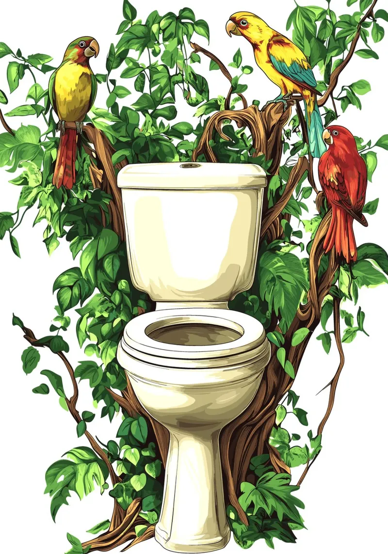 Aseo en la jungla con loros lienzo con Marco flotante de pixelbull - medieval art and more