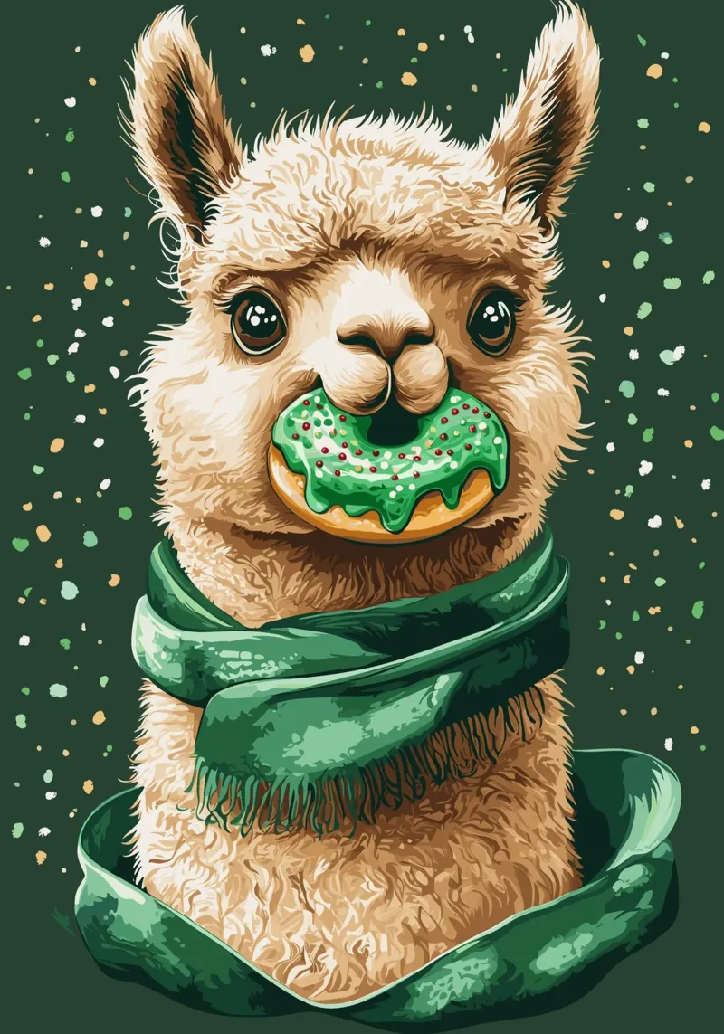 Llama with donut in the snow canvas with Floater frame by pixelbull - medieval art and more