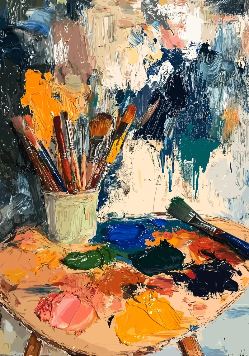Painting palette in the artist's studio canvas with Floater frame by pixelbull - medieval art and more