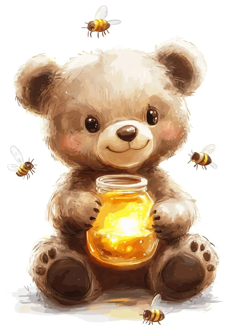 Orso del miele con le amiche api tela con Cornice a cassetta da pixelbull - medieval art and more