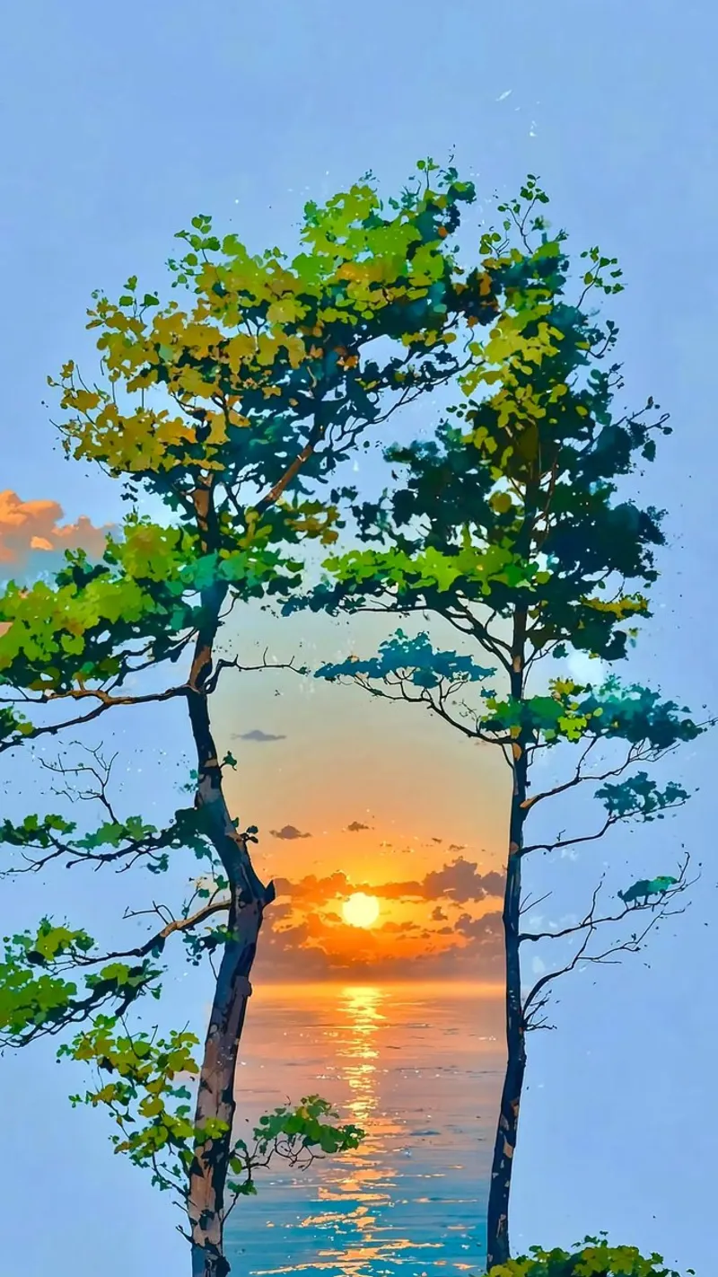 couple tree window canvas with Floater frame by throme