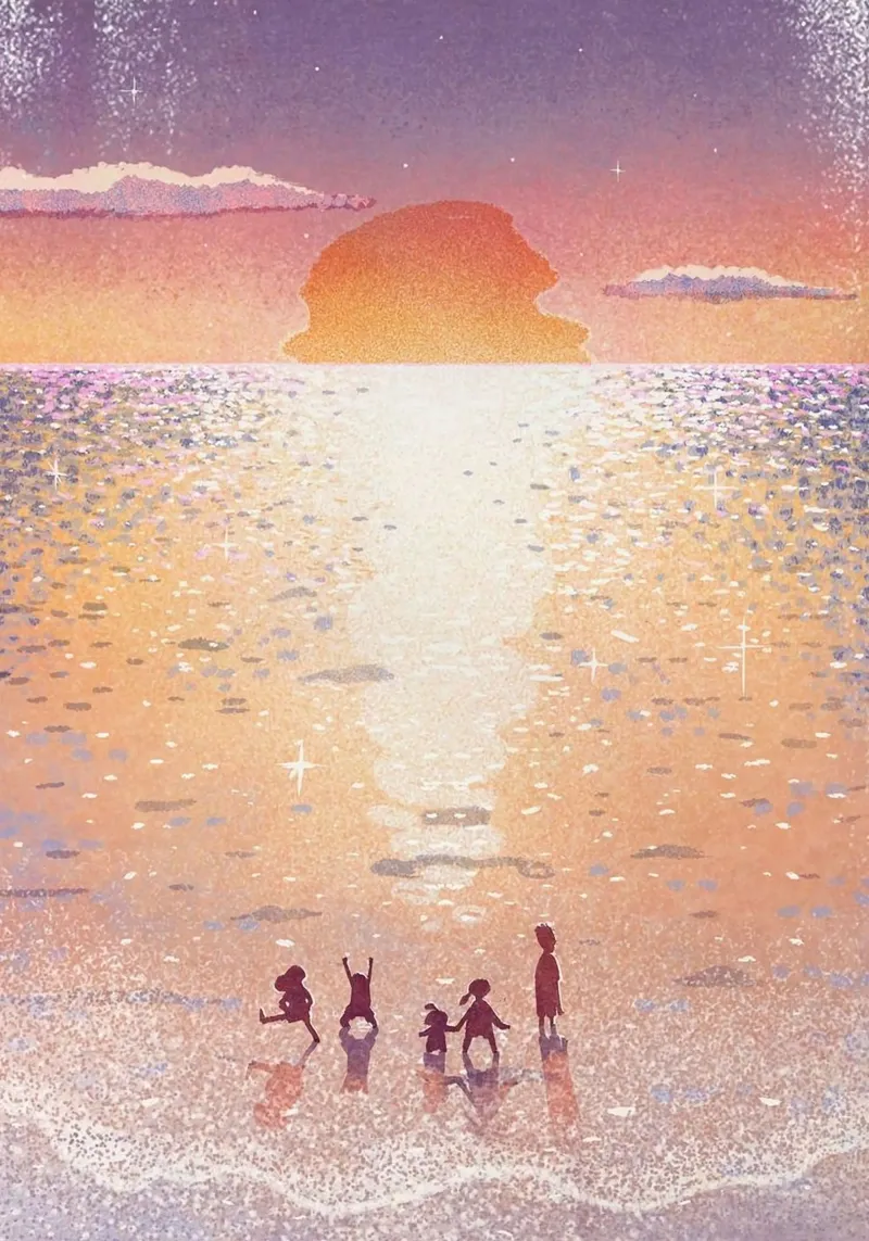 Children playing on the beach canvas met Baklijst van mip of map