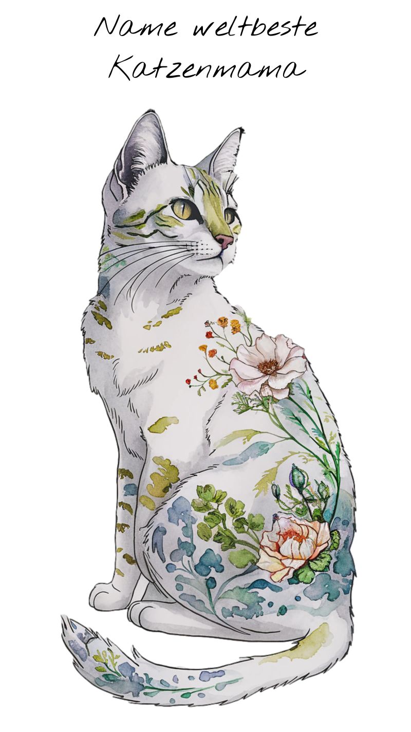 Katzenmotiv floral mit Wunschtext Poster von 20 Farben