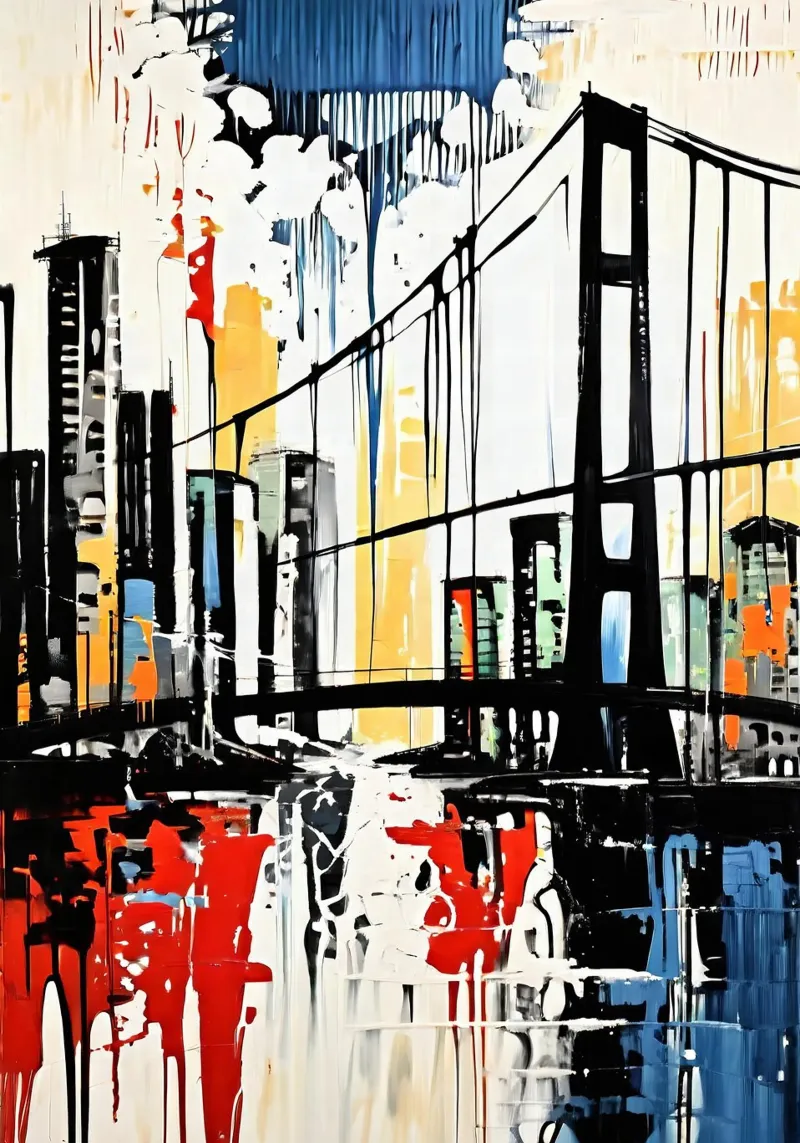 Skyline with bridge_9 canvas with Floater frame by Fantasie & Mystikwelten by LK
