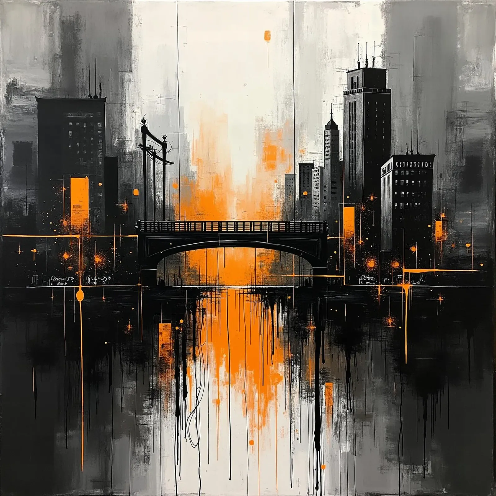 Skyline con ponte_arancio tela con Cornice a cassetta da Fantasie & Mystikwelten by LK