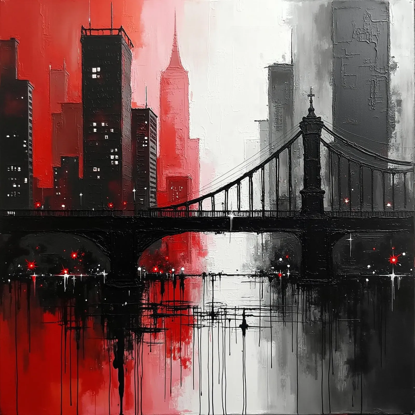 Skyline con ponte_rosso tela con Cornice a cassetta da Fantasie & Mystikwelten by LK