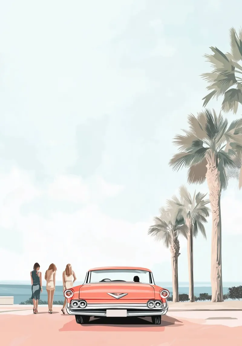 Ragazze californiane retrò, arte di viaggio in auto d'epoca poster da vintagepod