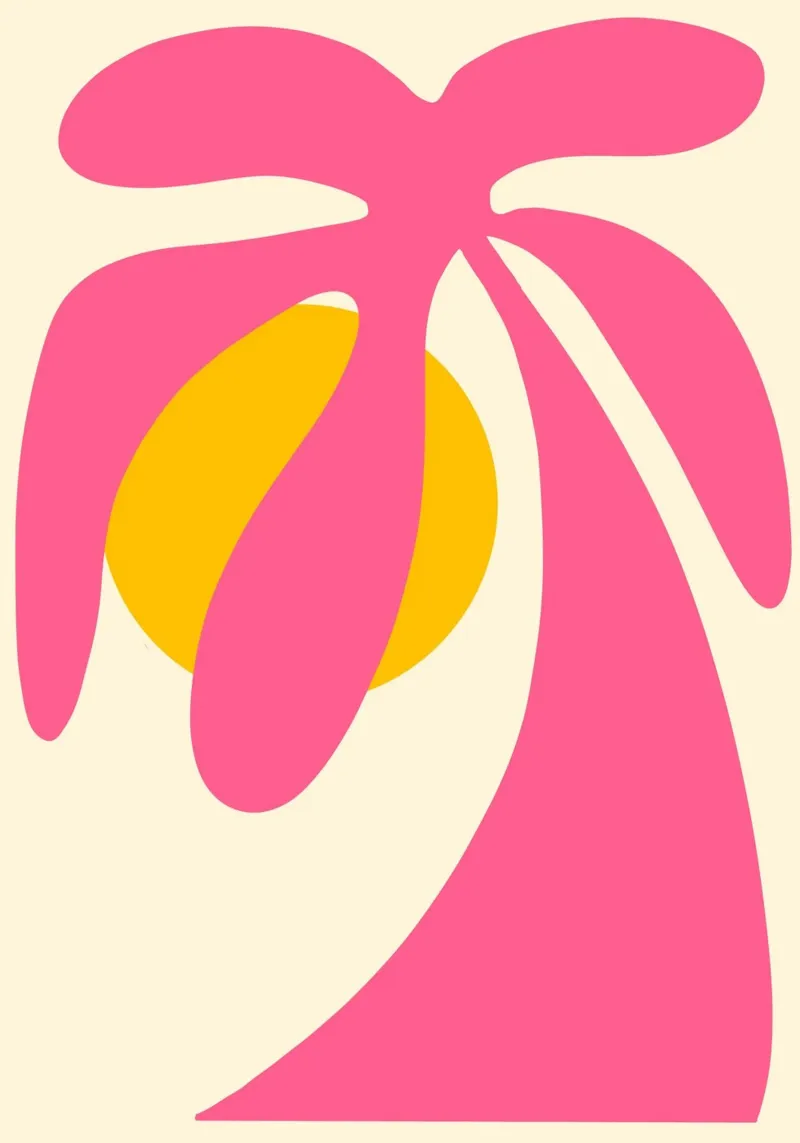 Abstract Pink Palm Tree & Sun Wall Art canvas with Floater frame by vintagepod