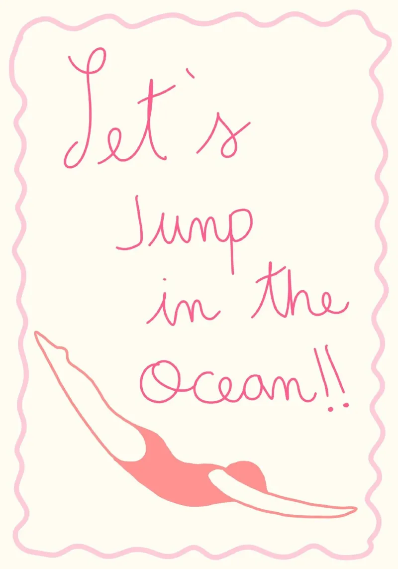 Let's Jump In the Ocean Minimalist Art canvas with Floater frame by vintagepod
