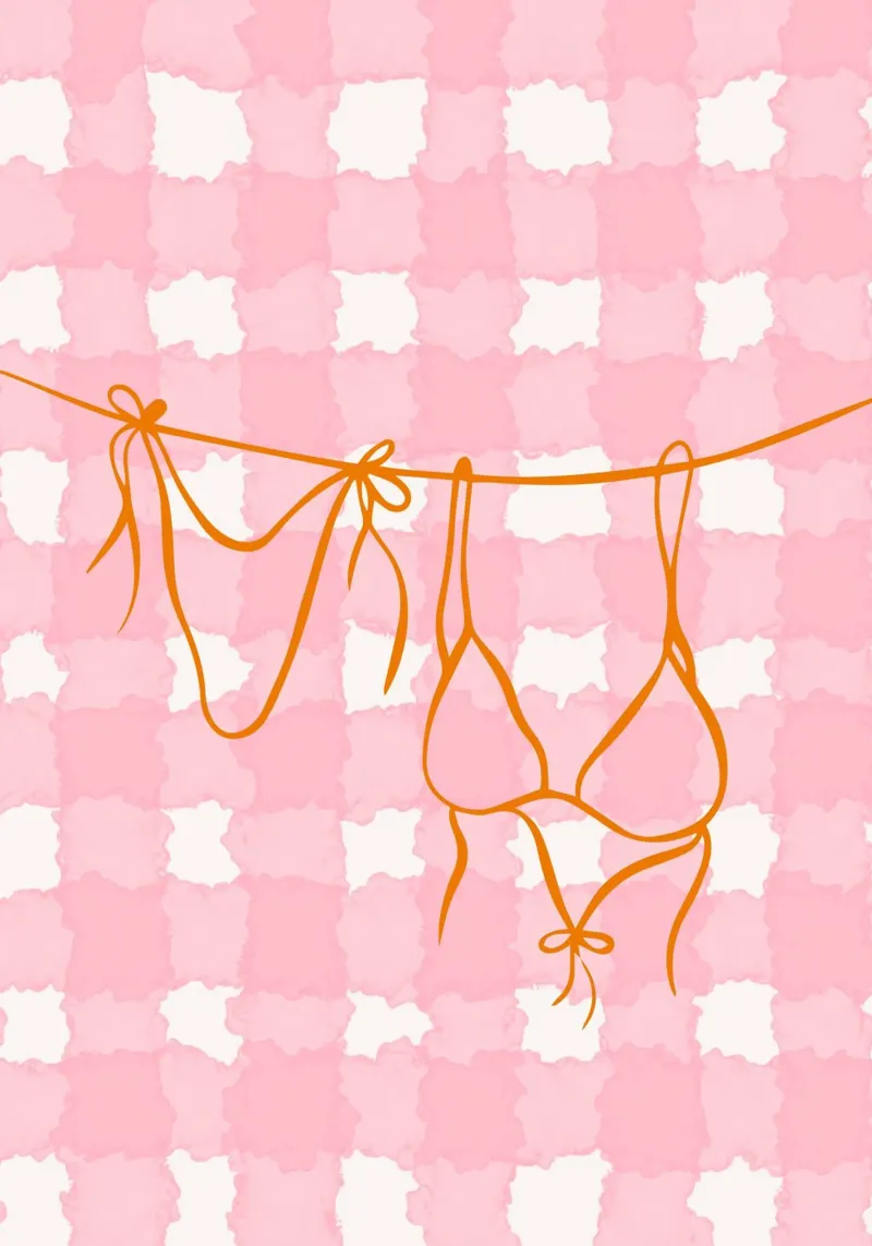 Retro Bikini Line Drawing Póster rosa poster de vintagepod