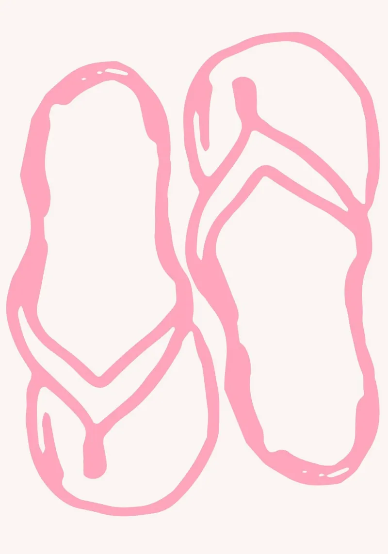Minimalist Pink Flip Flops Line Art Print canvas with Floater frame by vintagepod