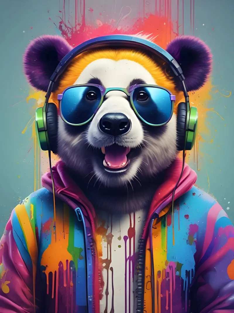 Panda happy music art tela con Cornice a cassetta da MakArena