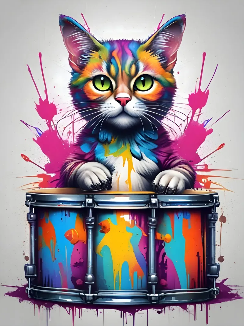 Cat and big drum canvas with Floater frame by MakArena
